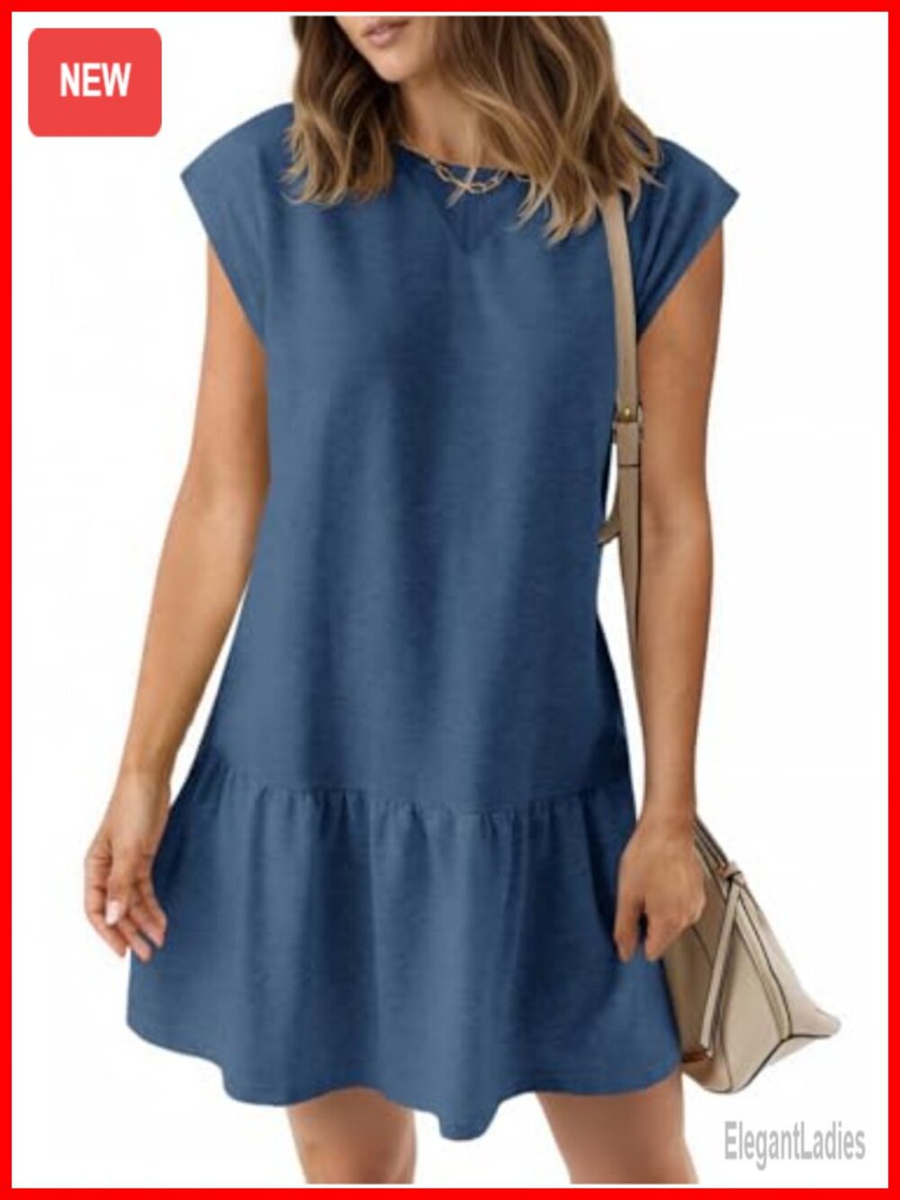 Wenrine Cap Sleeve Ruffle Hem Mini T Shirt Dress Crewneck Casual